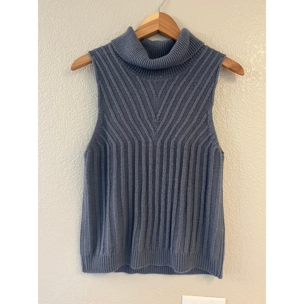 Sadie & Sage Women Blue Ribbed Turtleneck Sleeveless Sweater Vest M